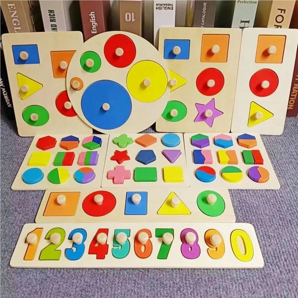 Montessori en bois, planche de puzzle de forme géométrique, nombre pour enfants - JEUD'ENFANTS