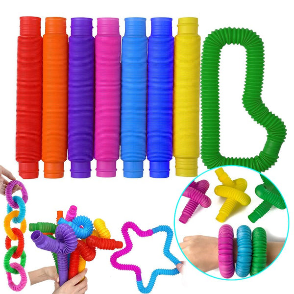 8 PCS Tube télescopique coloré, extensible, Tube ondulé, jouet anti-Stress pour enfants et adultes - JEUD'ENFANTS